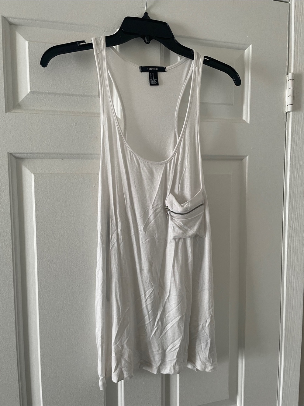 Forever 21 White Scoop-Neck Tank with Zip Pocket Detail